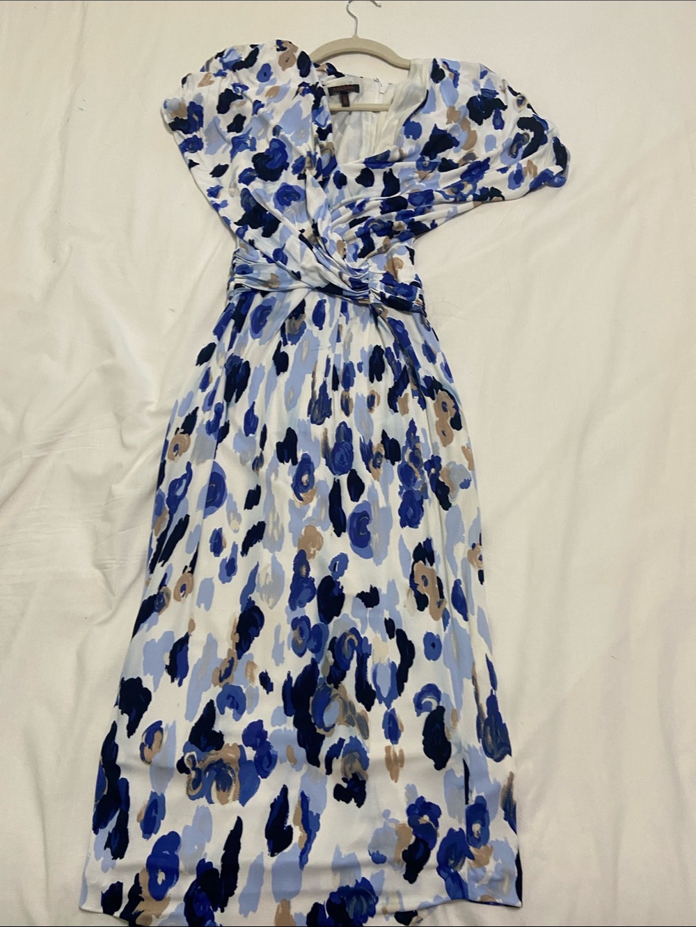 Escada Blue and Taupe Floral Midi Twist Dress